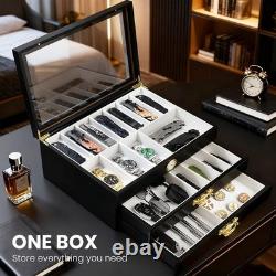 Knife Display Case 34+ Wood Black EDC Pocket Knives Watch Organizer Storage Box