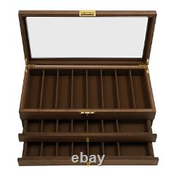 Knife Display Case Cabinet 3-Tier Walnut Color Knives Drawer Storage Holder SALE