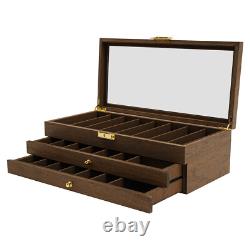 Knife Display Case Cabinet 3-Tier Walnut Color Knives Drawer Storage Holder SALE