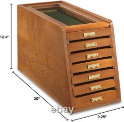 Knife Display Case Cabinet 7 Tier Oak Color Coins Knives Drawer Storage Holder