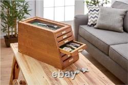 Knife Display Case Cabinet 7 Tier Oak Color Coins Knives Drawer Storage Holder