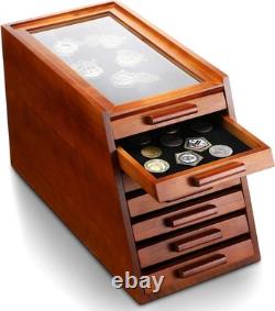 Knife Display Case Cabinet 7 Tier Walnut Wood Coins Knives Drawer Storage Holder