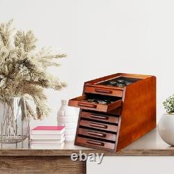 Knife Display Case Cabinet 7 Tier Walnut Wood Coins Knives Drawer Storage Holder