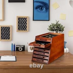 Knife Display Case Cabinet 7 Tier Walnut Wood Coins Knives Drawer Storage Holder
