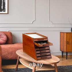 Knife Display Case Cabinet 7 Tier Walnut Wood Coins Knives Drawer Storage Holder
