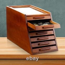 Knife Display Case Cabinet 7 Tier Walnut Wood Coins Knives Drawer Storage Holder