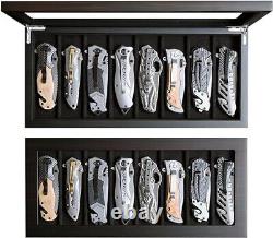 Knife Display Case Cabinet Walnut Wood Glass Coins Knives Drawer Storage Holder