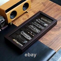 Knife Display Case Cabinet Walnut Wood Glass Coins Knives Drawer Storage Holder