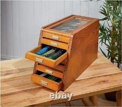 Knife Display Case Cabinet Walnut Wood Glass Coins Knives Drawer Storage Holder