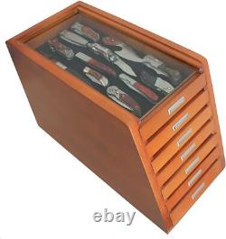 Knife Display Case Honey Oak Cabinet Wood Glass Coins Knives Watch Drawer Holder