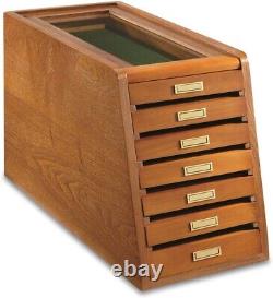 Knife Display Case Honey Oak Cabinet Wood Glass Coins Knives Watch Drawer Holder