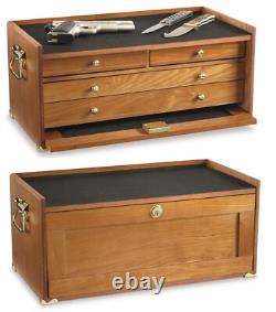 Knife Display Case Oak 4 Drawer Pistol Gun Wood Cabinet Coins Chest Holder Box