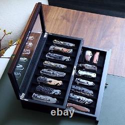 Knife Display Case Two-Tier Pocket Knife Case Box Storage for 15-17 Pocket Kn