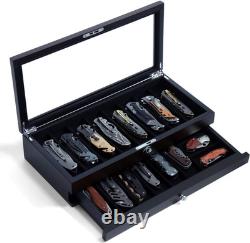 Knife Display Case Two-Tier Pocket Knife Case Box Storage for 15-17 Pocket Knive