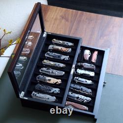 Knife Display Case Two-Tier Pocket Knife Case Box Storage for 15-17 Pocket Knive