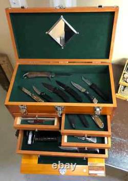 Knife Display Case Walnut & Black 8 Drawer Pistol Gun Wood Cabinet EDC Chest Box
