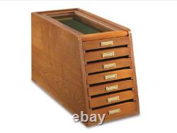 Knives Display Case Coins Wood Thick Glass Collectors Cabinet 7 Drawer Storage