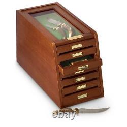 Knives Display Case Coins Wood Thick Glass Collectors Cabinet 7 Drawer Storage