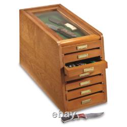 Knives Display Case Coins Wood Thick Glass Collectors Cabinet 7 Drawer Storage