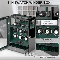 LCD Fingerprint Cabinet Automatic 6 Watch Winder With Watch Storage Display Case