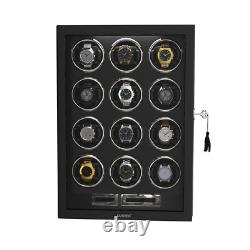 LED Automatic 12 Watch Winder LCD Touch Screen Display Case Storage Organizer US