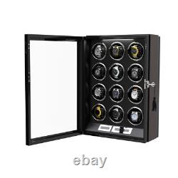 LED Automatic 12 Watch Winder LCD Touch Screen Display Case Storage Organizer US