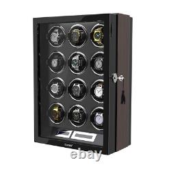 LED Automatic 12 Watch Winder LCD Touch Screen Display Case Storage Organizer US