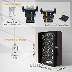 LED Automatic 12 Watch Winder LCD Touch Screen Display Case Storage Organizer US
