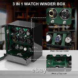 LED Light Automatic 6 Watch Winder Box With 5 Watches Display Storage Box Case
