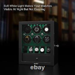 LED Light Automatic 6 Watch Winder Box With 5 Watches Display Storage Box Case