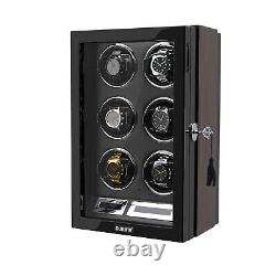 LED Light Automatic 6 Watch Winder Storage Box Case LCD Touch Screen Display