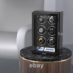 LED Light Automatic 6 Watch Winder Storage Box Case LCD Touch Screen Display