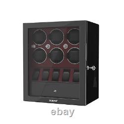 LED Light Automatic 6 Watch Winder With 5 Watches Display Storage Box Case Red