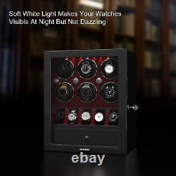 LED Light Automatic 6 Watch Winder With 5 Watches Display Storage Box Case Red