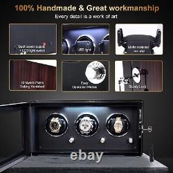 LED Light Automatic Rotation 3 Watch Winder Display Case Storage Box Queit Motor