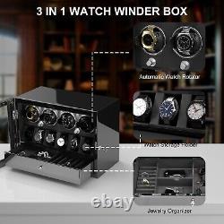 LED Light Automatic Rotation 4+6 Watch Winder Box Display Case Storage Box Gift