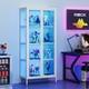 LED Metal Display Cabinet with3-Sided Glass Adjustable Shelves & Feet Storage Case