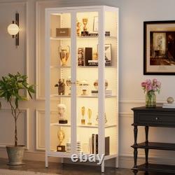 LED Metal Display Cabinet with3-Sided Glass Adjustable Shelves & Feet Storage Case