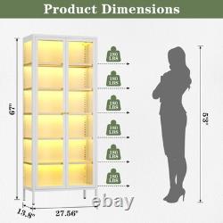 LED Metal Display Cabinet with3-Sided Glass Adjustable Shelves & Feet Storage Case