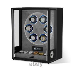 LED/RGB Automatic 6 Watch Winder Fingerprint 6 Watches Storage Display Case Box
