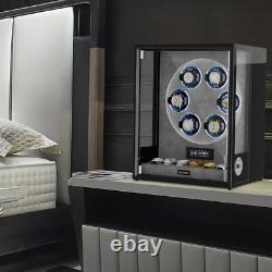 LED/RGB Automatic 6 Watch Winder Fingerprint 6 Watches Storage Display Case Box