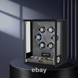 LED/RGB Automatic 6 Watch Winder Fingerprint 6 Watches Storage Display Case Box