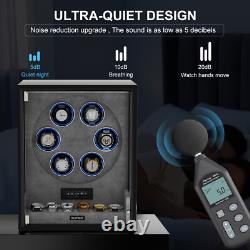 LED/RGB Automatic 6 Watch Winder Fingerprint 6 Watches Storage Display Case Box