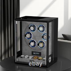LED/RGB Automatic 6 Watch Winder Fingerprint 6 Watches Storage Display Case Box