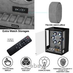 LED/RGB Automatic 6 Watch Winder Fingerprint 6 Watches Storage Display Case Box