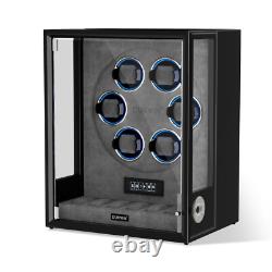 LED/RGB Automatic 6 Watch Winder Fingerprint 6 Watches Storage Display Case Box