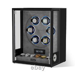 LED/RGB Automatic 6 Watch Winder Fingerprint 6 Watches Storage Display Case Box