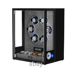 LED/RGB Automatic 6 Watch Winder Fingerprint 6 Watches Storage Display Case Box