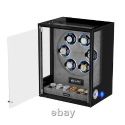 LED/RGB Automatic 6 Watch Winder Fingerprint 6 Watches Storage Display Case Box