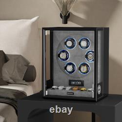 LED/RGB Automatic 6 Watch Winder Fingerprint 6 Watches Storage Display Case Box